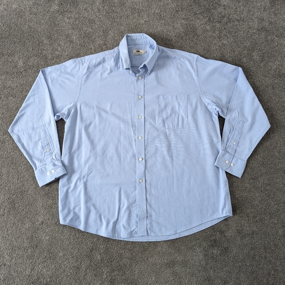 Fruit of the Loom Men's Button Down Dress Shirt Size XL 17 17.5 Blue Cot…